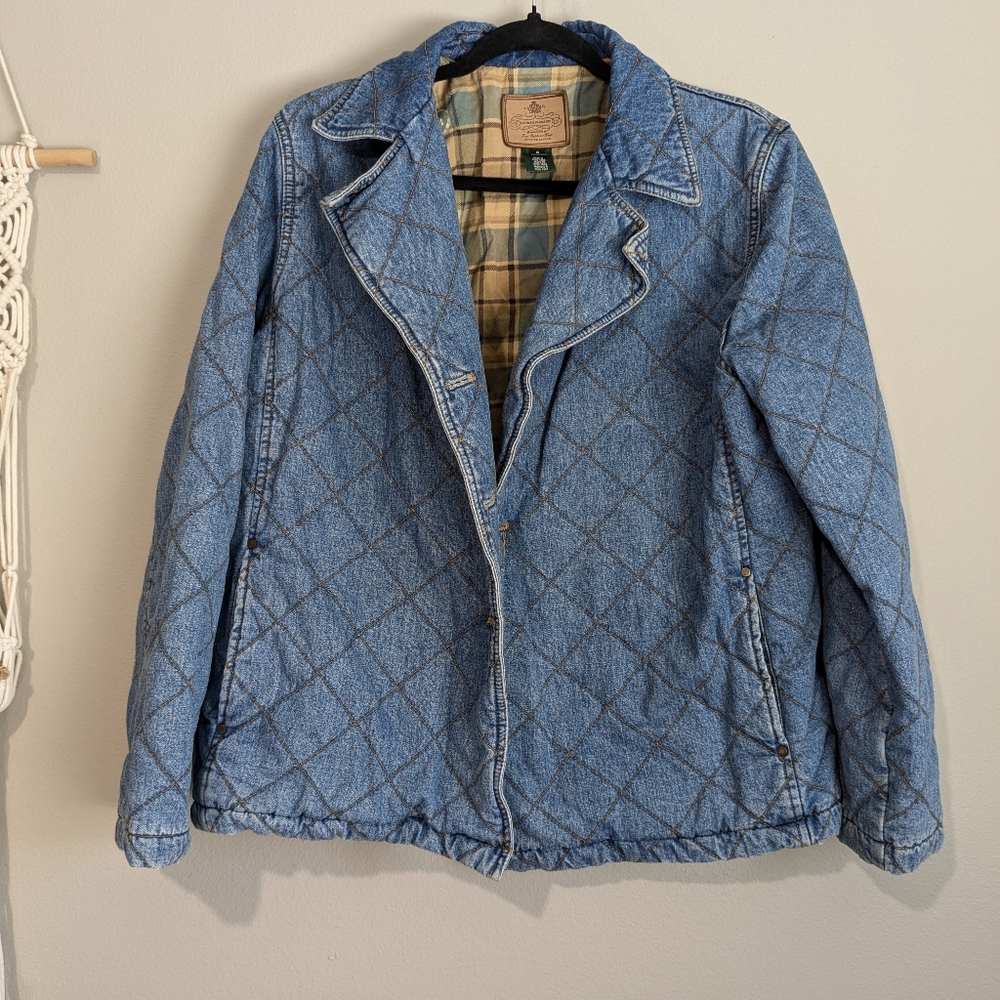 Lauren Jean Company Quilted Denim Flannel Plaid Lined Jean Jacket S